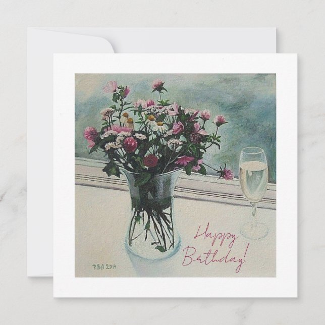 Pretty pink summer flowers fine art birthday  holiday card (Front)