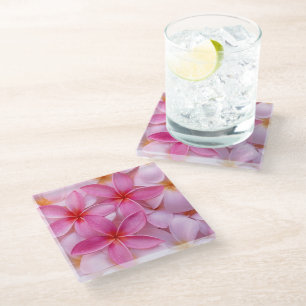 Pretty Pink Summer Flowers  Glass Coaster