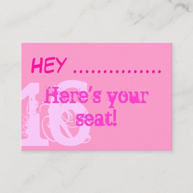 Pretty Pink Sweet 16 party placecards (Front)