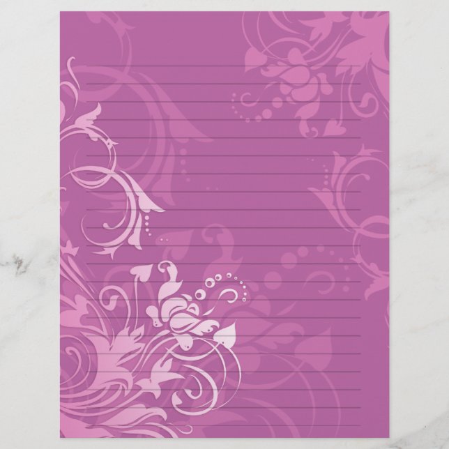 pretty pink swirl floral design lined paper (Front)