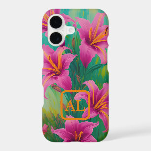 Pretty Pink Tiger Lilies Oil Painting Monogrammed