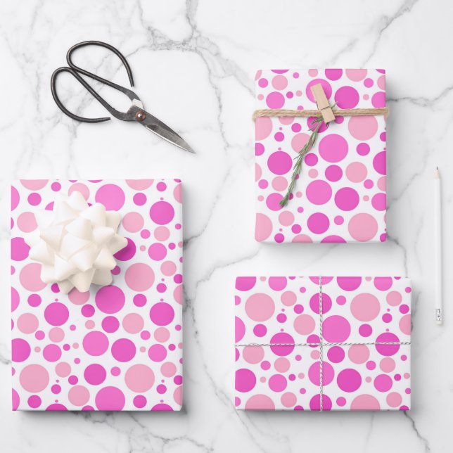 Pretty pink tiled polka dot party wrapping paper sheet (Front)