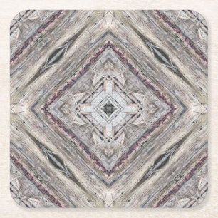 Pretty Pink Tinged Aztec Inspired Pattern Square Paper Coaster
