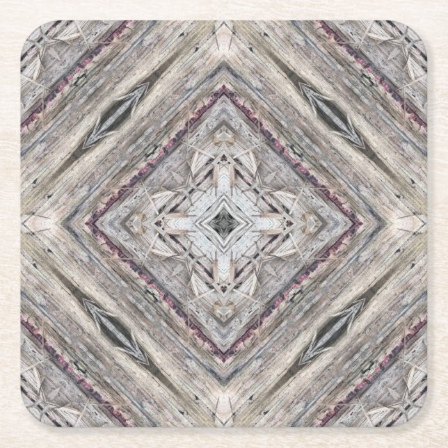 Pretty Pink Tinged Aztec Inspired Pattern Square Paper Coaster (Front)