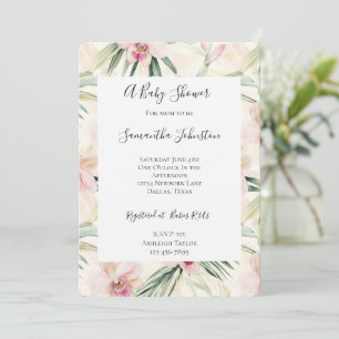 Pretty Pink Tropical Orchid Flowers Baby Shower Invitation