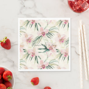 Pretty Pink Tropical Orchid Flowers Wedding Napkin