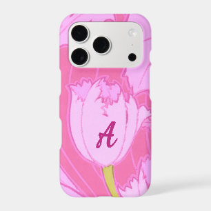 Pretty Pink Tulip Floral with Monogram Feminine