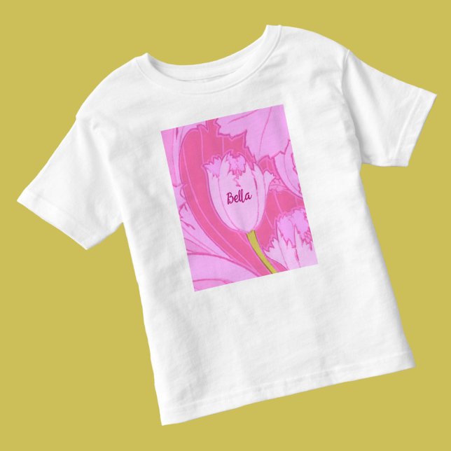 Pretty Pink Tulip Floral with Name Toddler T-Shirt (Creator Uploaded)
