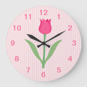 Pretty Pink Tulip Flower. Large Clock