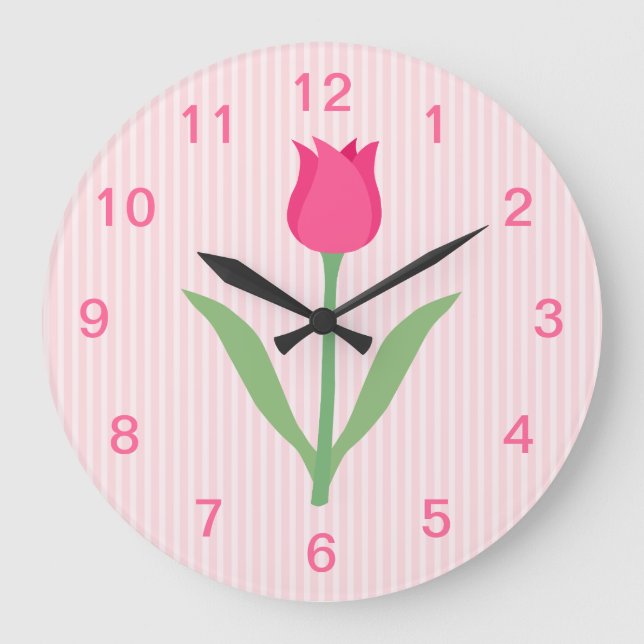Pretty Pink Tulip Flower. Large Clock (Front)