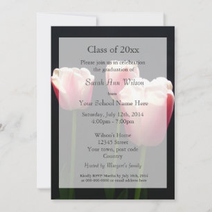 Pretty pink tulip flowers graduation announcement