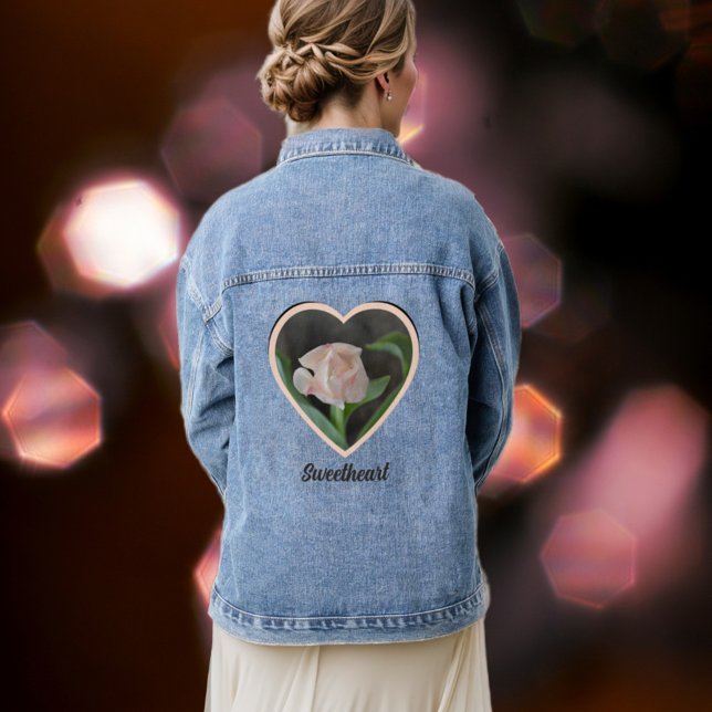 Pretty Pink Tulip in Heart Denim Jacket (Creator Uploaded)