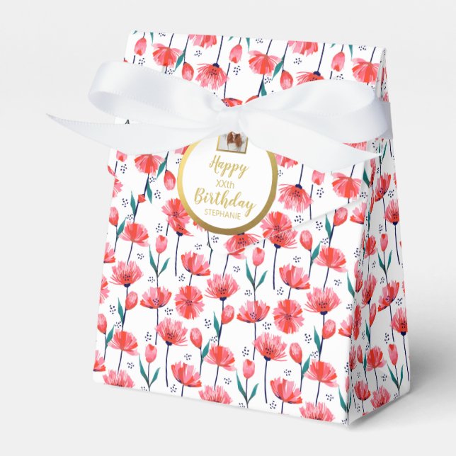 Pretty Pink Tulips, Add Photo, Happy Birthday Favo Favour Box (Front Side)
