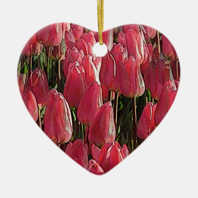Pretty Pink Tulips Ceramic Tree Decoration (Front)