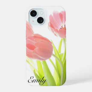 Pretty Pink Tulips Custom Floral iPhone 15 Case