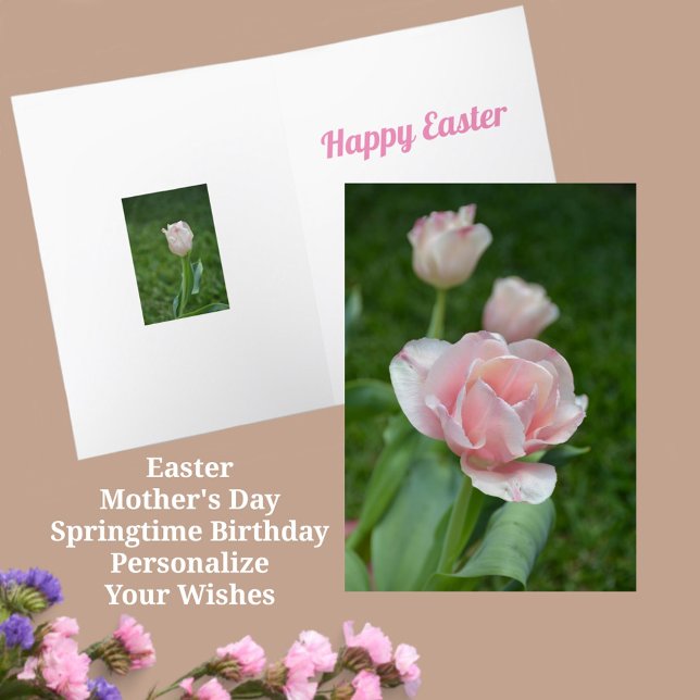 Pretty Pink Tulips Floral Easter Springtime Holiday Card (Creator Uploaded)
