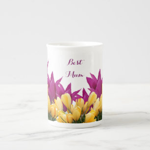 Pretty pink tulips floral stylish elegant best Mum Bone China Mug