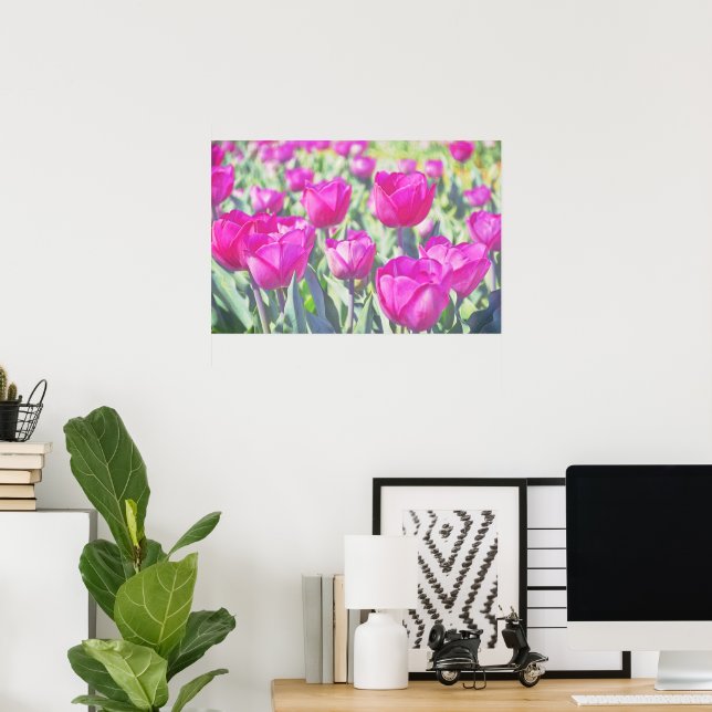 Pretty Pink Tulips Garden Art Poster (Home Office)