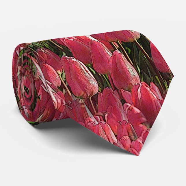 Pretty Pink Tulips Tie (Rolled)