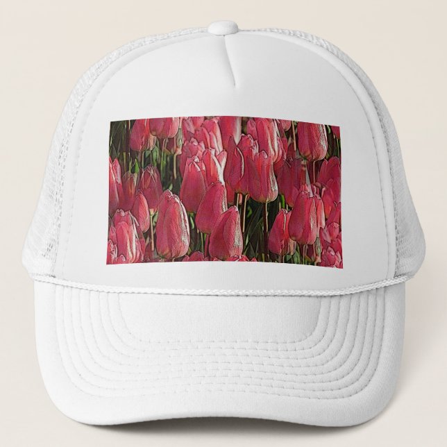 Pretty Pink Tulips Trucker Hat (Front)