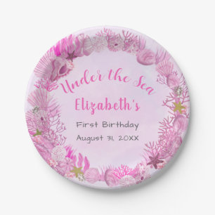 Pretty Pink Under The Sea Girl's Birthday  Paper Plate