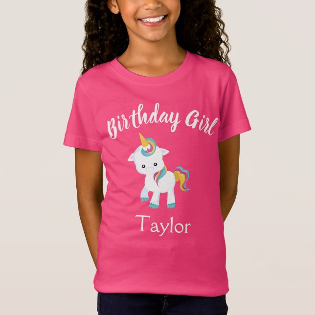 Pretty Pink Unicorn Birthday Girl T-Shirt (Front)