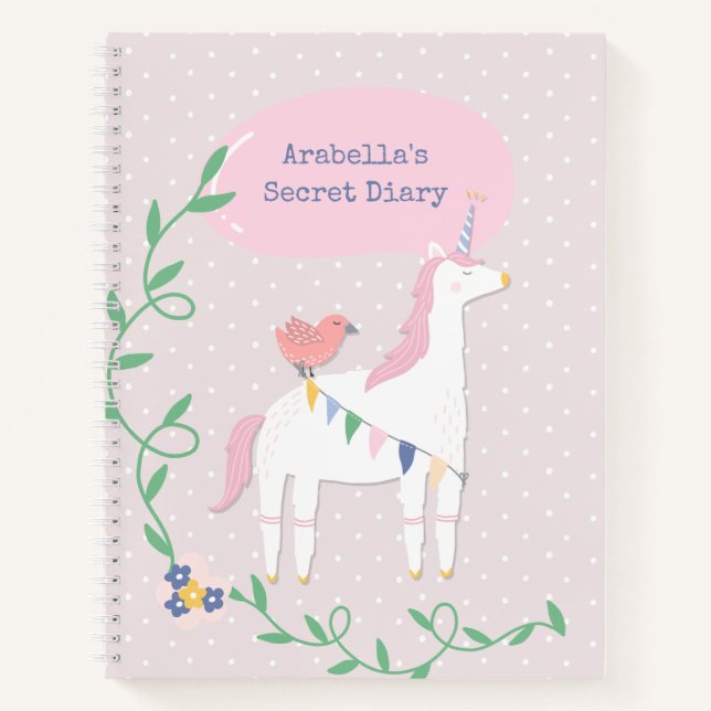 Pretty Pink Unicorn Girl's Secret Diary Notebook (Front)