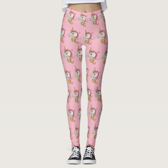 Pretty Pink Unicorn Patterned Leggings (Front)