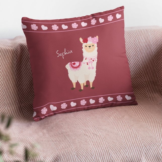 Pretty Pink Valentine's Day Llama Little Girl Name Cushion (Creator Uploaded)