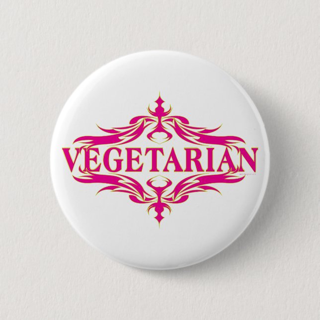 Pretty Pink Vegetarian Design 6 Cm Round Badge (Front)
