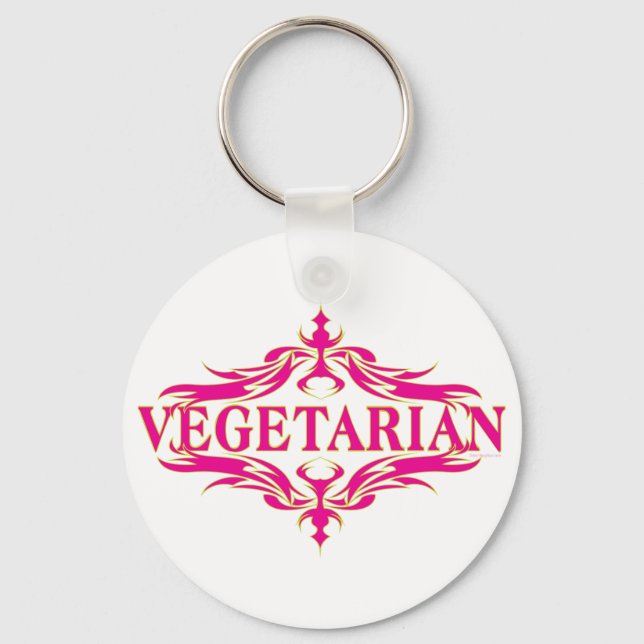 Pretty Pink Vegetarian Design Key Ring (Front)
