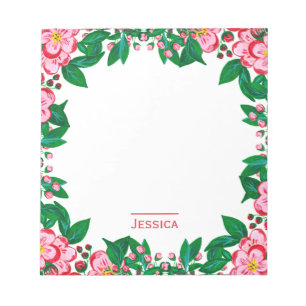 Pretty Pink Vintage Floral Frame Personalised Notepad
