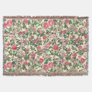 Pretty Pink Vintage Flowers - Cottagecore Floral Throw Blanket