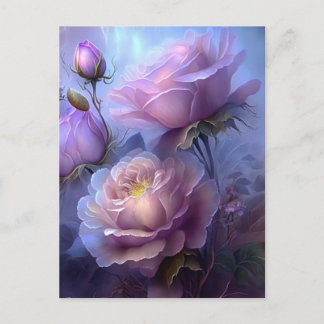 Pretty Pink Vintage Iridescent Flowers Postcard