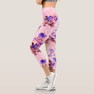 Pretty Pink w/ Purple Floral Print Capri Leggings
