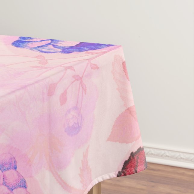 Pretty Pink w/ Purple Floral Print Tablecloth (In Situ)