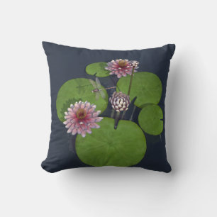 Pretty Pink Water Lily and Dragonfly Cushion