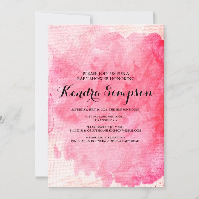 Pretty Pink Watercolor Baby Shower Invitation (Front)