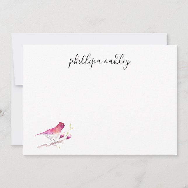 Pretty Pink Watercolor Bird Personalised Flat (Front)