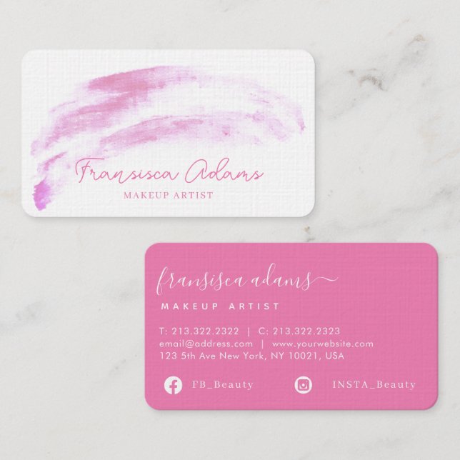 Pretty Pink Watercolor Brush stroke Script Business Card (Front/Back)