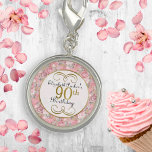 Pretty Pink Watercolor Floral 90th Birthday Charm<br><div class="desc">Pretty Pink Watercolor Floral Personalised 90th Birthday Charm .  Easy To Change The Sample Text To Your Own By Clicking Personalise This.  Click Customise Further To Change The Font Type,  Font Colour,  Font Size,  Or To Add/Delete/Change The Text Or Design Elements.</div>