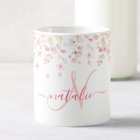 Pretty Pink Watercolor Floral Custom Monogram Name