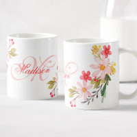 Pretty Pink Watercolor Floral Custom Monogrammed
