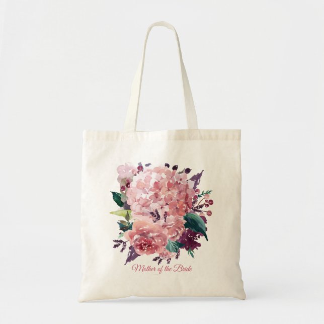 Pretty Pink Watercolor Floral | Custom Text Tote Bag (Front)