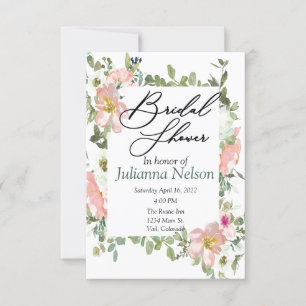 Pretty pink watercolor floral invitation