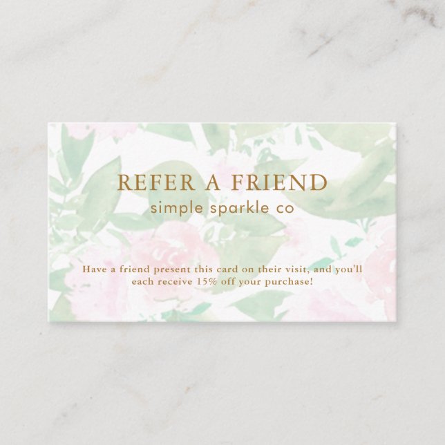 Pretty Pink Watercolor Floral Referral Card (Front)