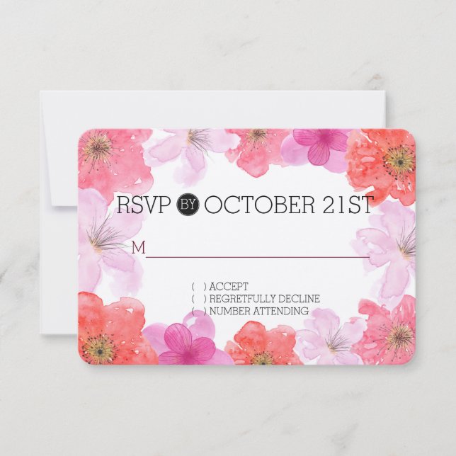 Pretty Pink Watercolor Floral RSVP Card (Front)