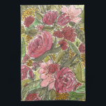 Pretty Pink Watercolor Floral Spring Garden Tea Towel<br><div class="desc">Original artwork of loose watercolor pink flowers with ink details. Perfect to spruce up your space in Spring.</div>