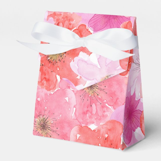 Pretty Pink Watercolor Floral Wedding Favour Box (Front Side)