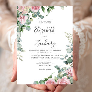 Pretty Pink Watercolor Floral Wedding Invitation
